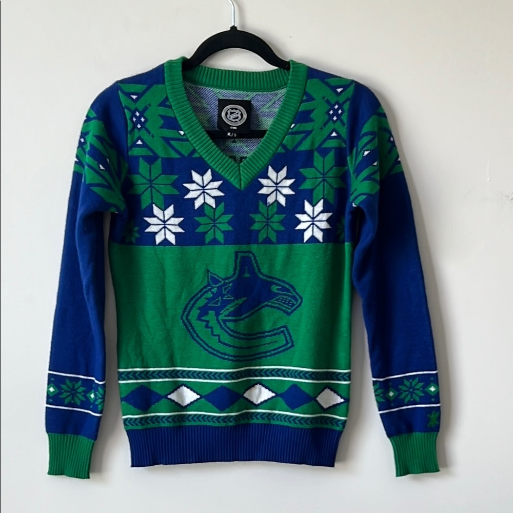 NHL Blue and Green V-Neck Sweater
